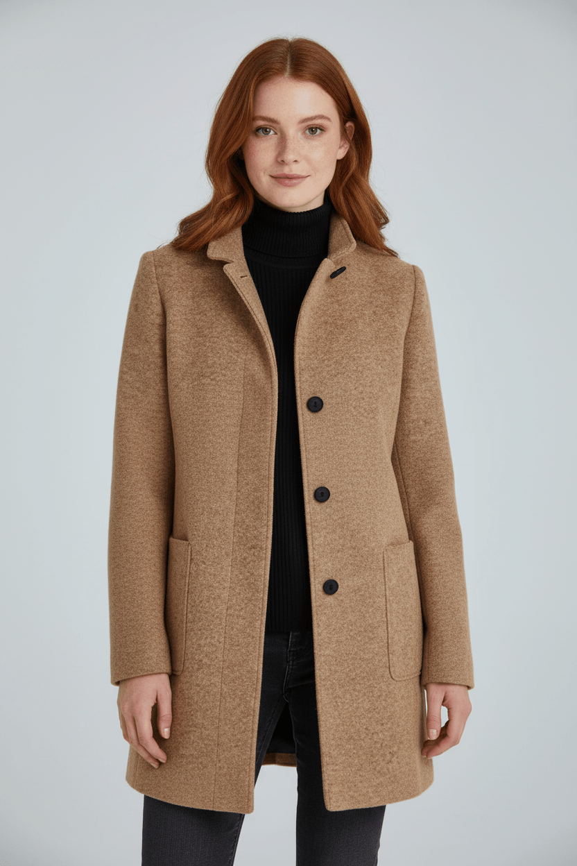 Elegant Stand-Collar Wool-Blend Coat – Timeless & Refined