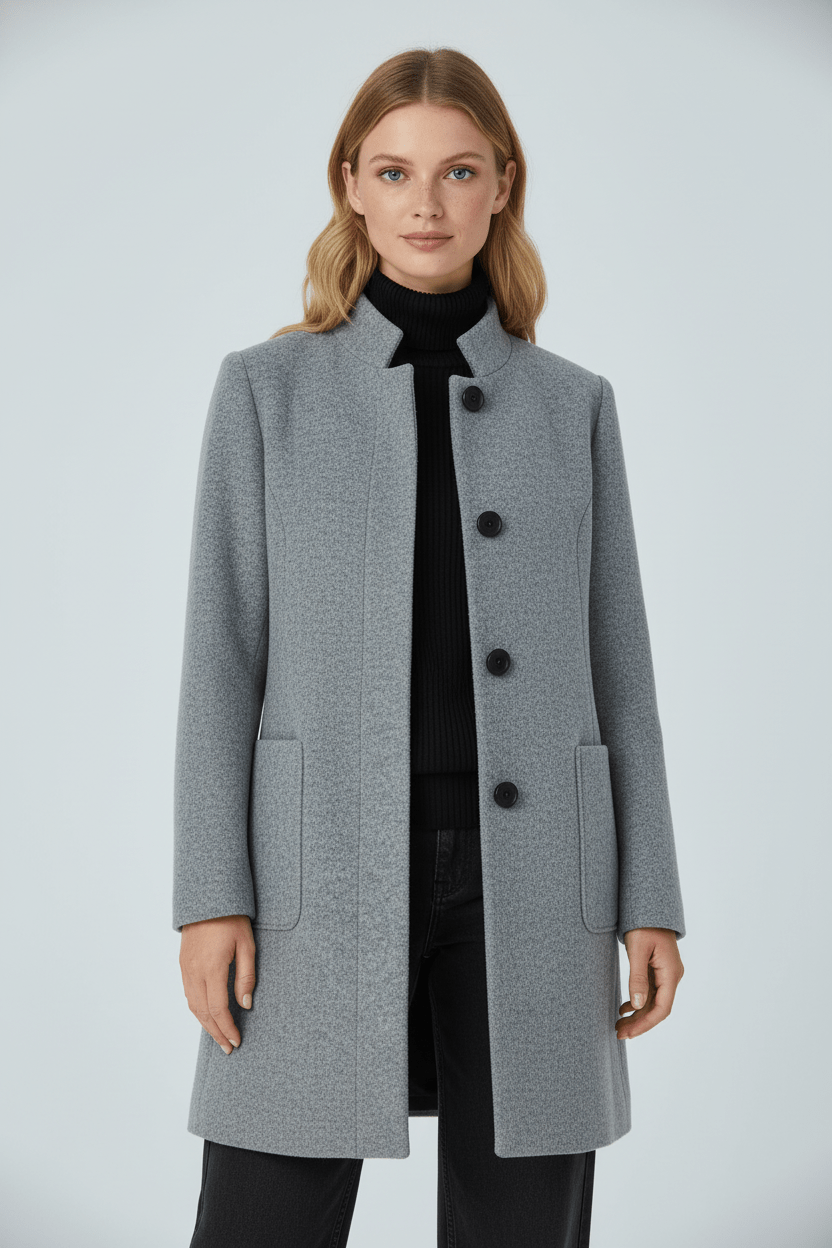 Elegant Stand-Collar Wool-Blend Coat – Timeless & Refined