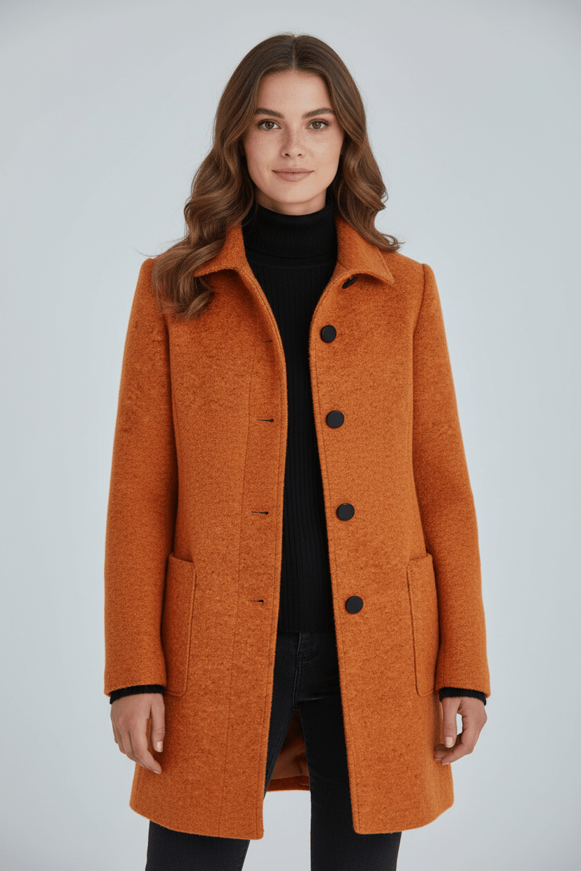 Elegant Stand-Collar Wool-Blend Coat – Timeless & Refined