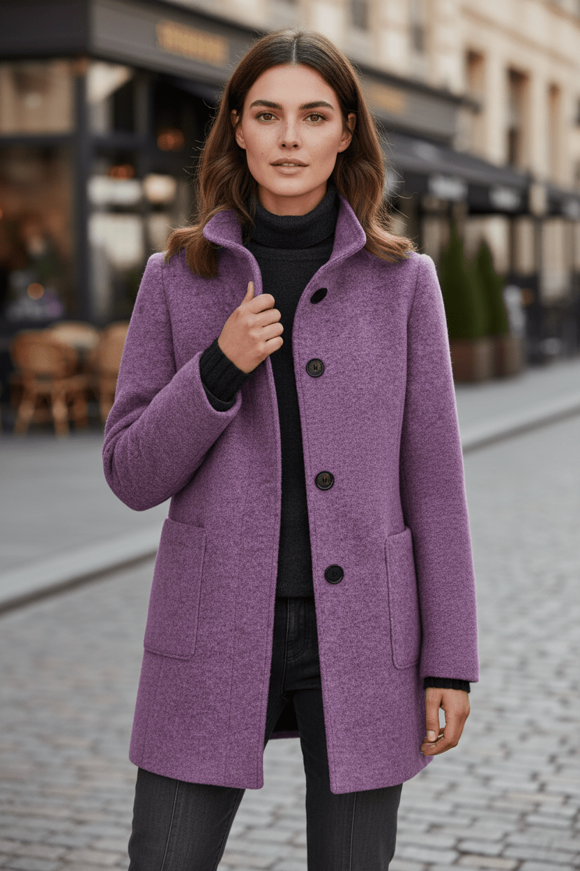 Elegant Stand-Collar Wool-Blend Coat – Timeless & Refined