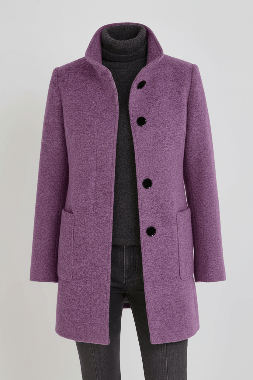 Elegant Stand-Collar Wool-Blend Coat – Timeless & Refined