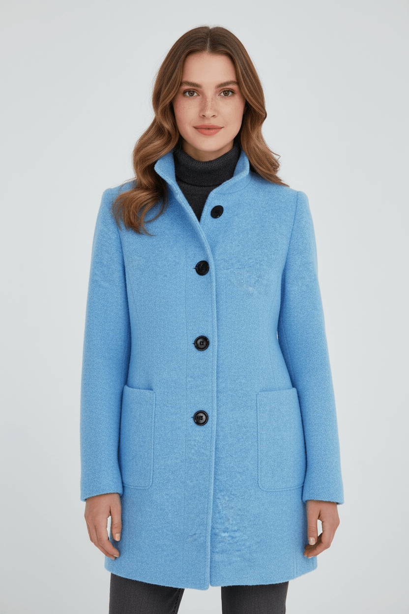 Elegant Stand-Collar Wool-Blend Coat – Timeless & Refined