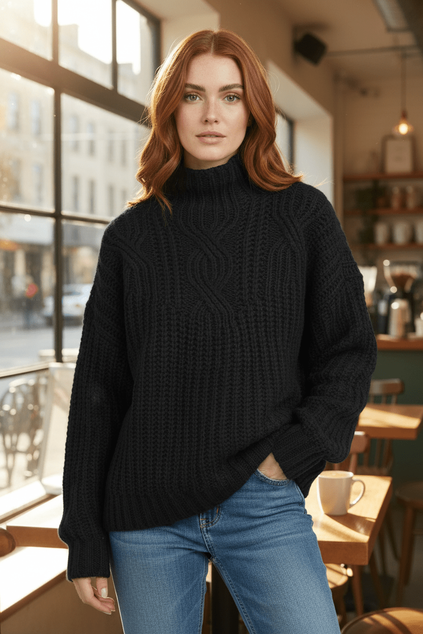 Women’s Cable Knit Jumper with High Neck