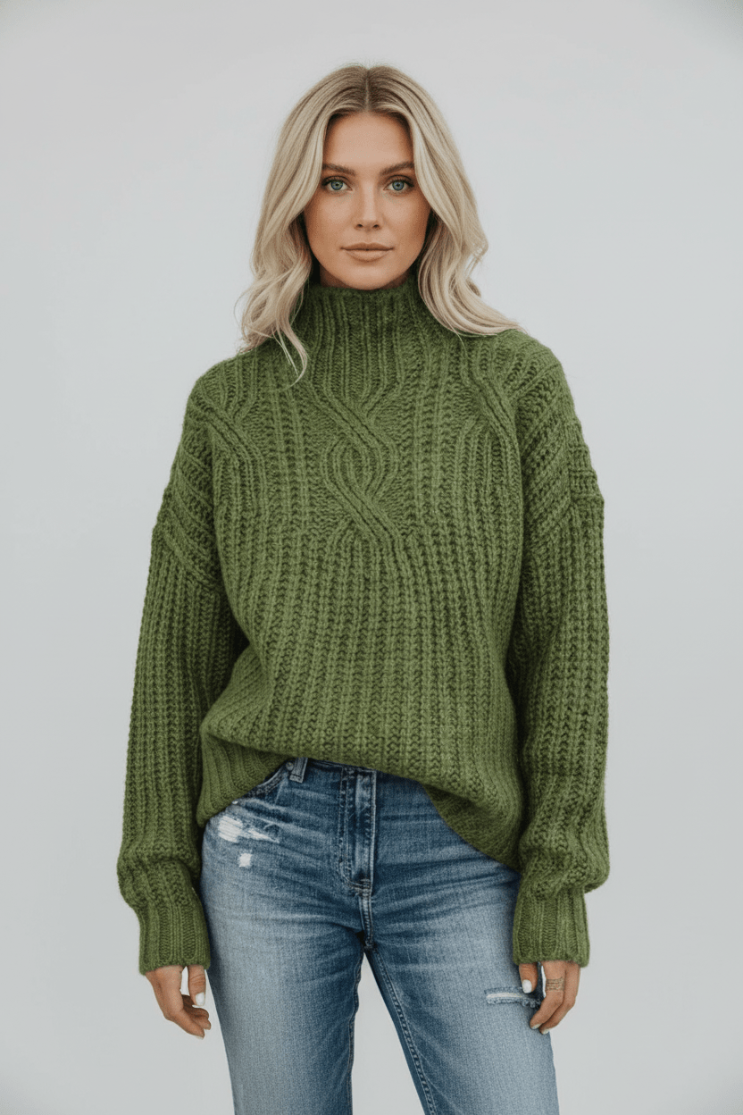 Women’s Cable Knit Jumper with High Neck