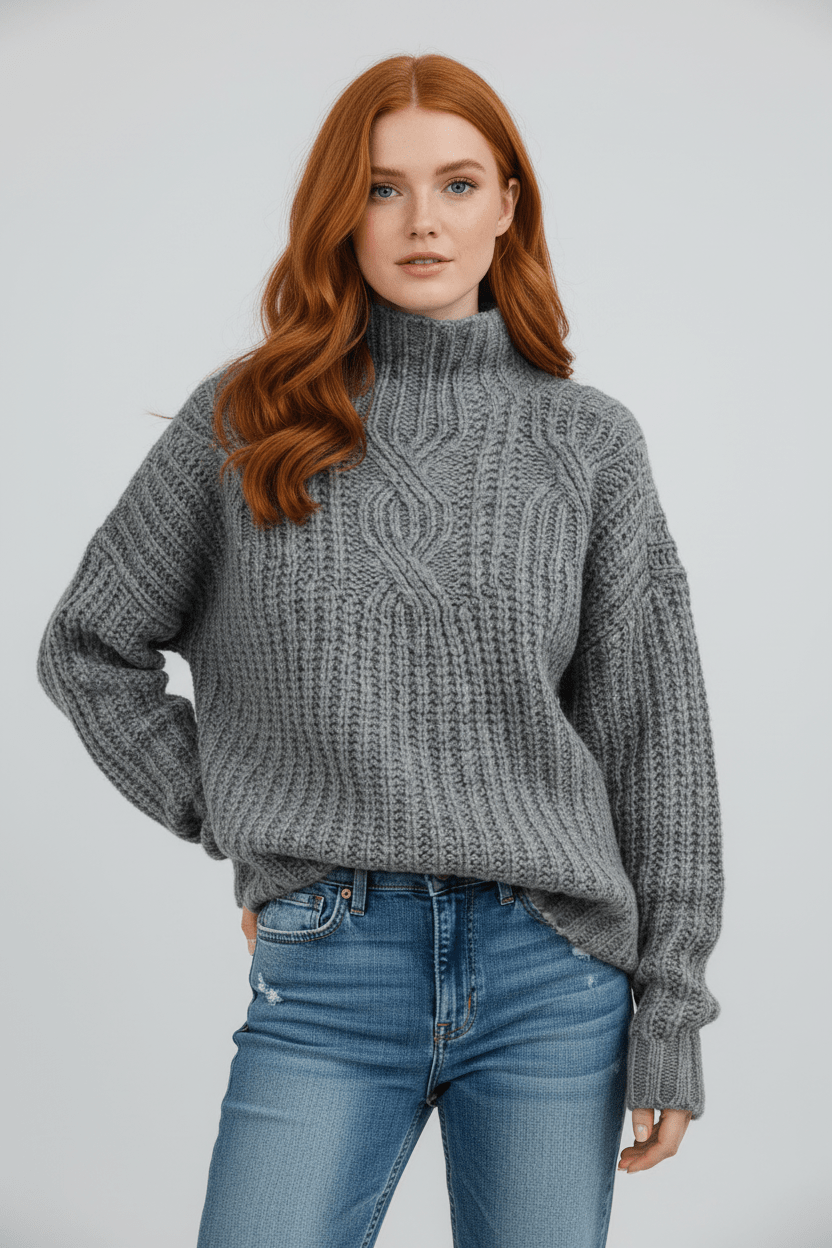 Women’s Cable Knit Jumper with High Neck