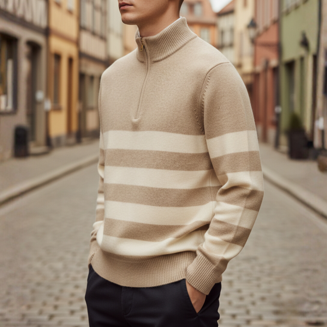 Cambridge Striped Half-Zip Knit – Navy & Stone