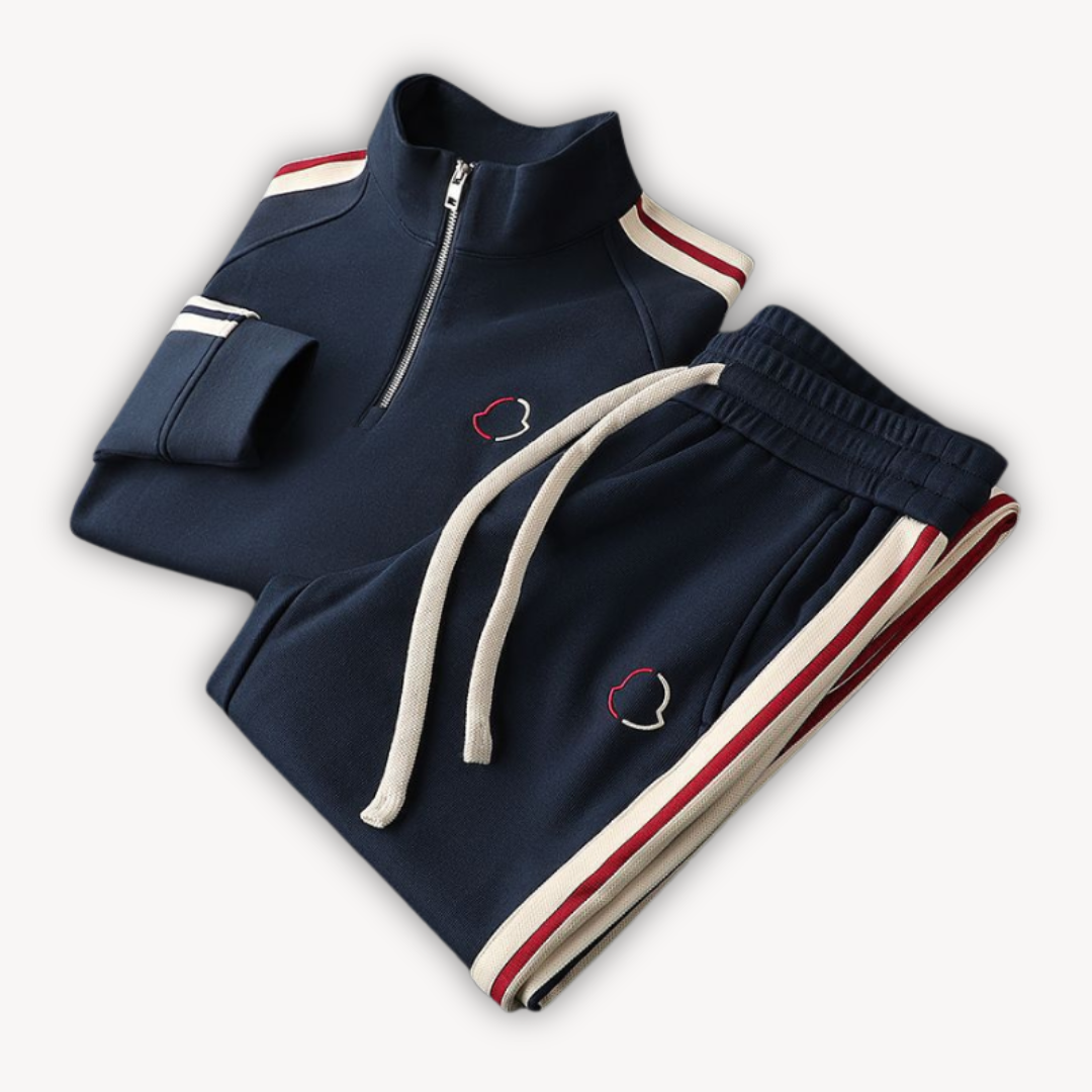 Men’s Premium Retro Stripe Half-Zip Tracksuit – Navy