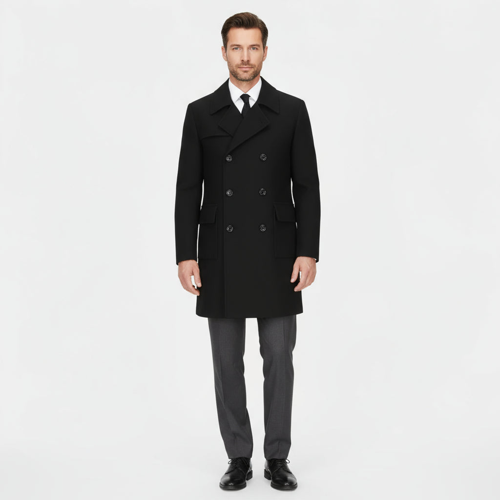 Men’s Double-Breasted Wool Overcoat – Premium, Tailored & Timeless
