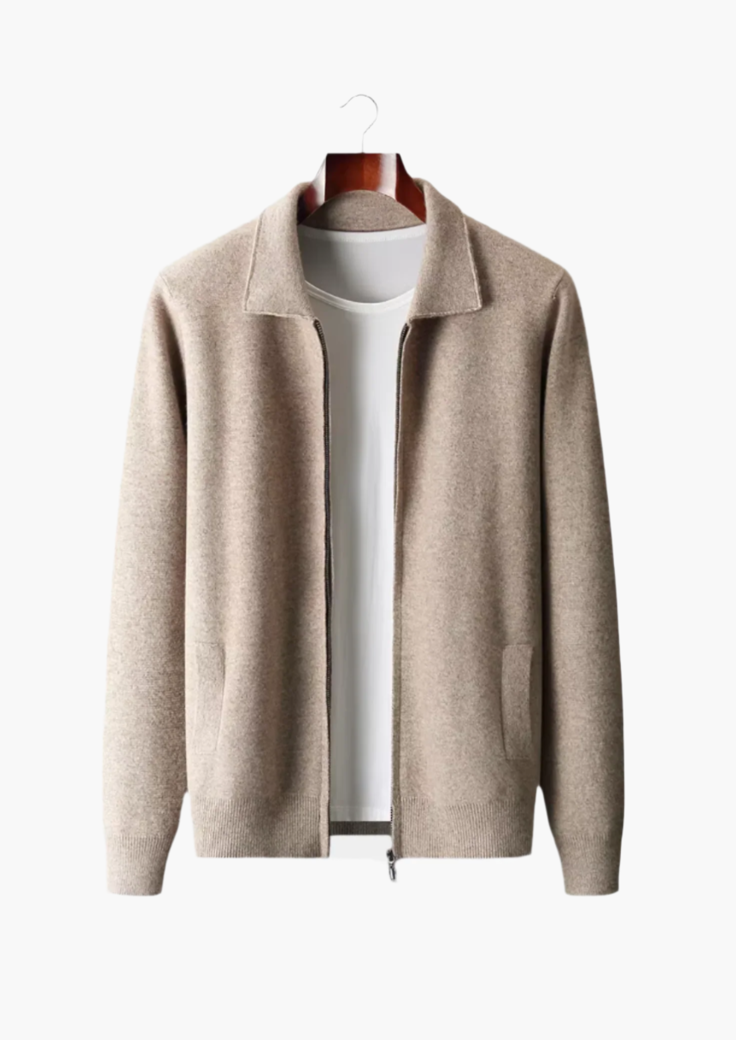 Men’s Zip-Up Knitted Cardigan – Soft Wool Blend with Classic Collar