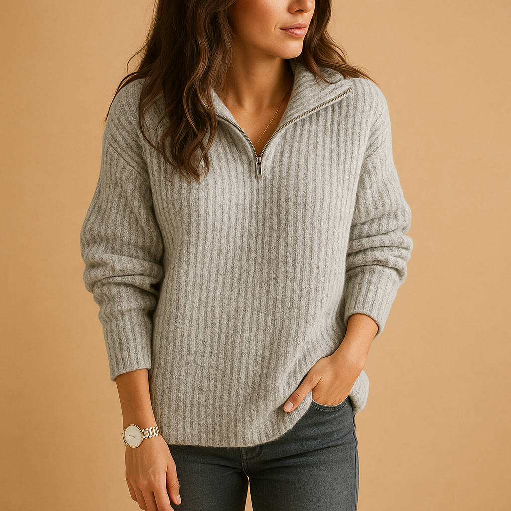 Ribbed Half-Zip Knit Sweater – Soft, Warm & Timeless Design