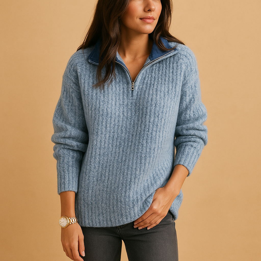 Ribbed Half-Zip Knit Sweater – Soft, Warm & Timeless Design