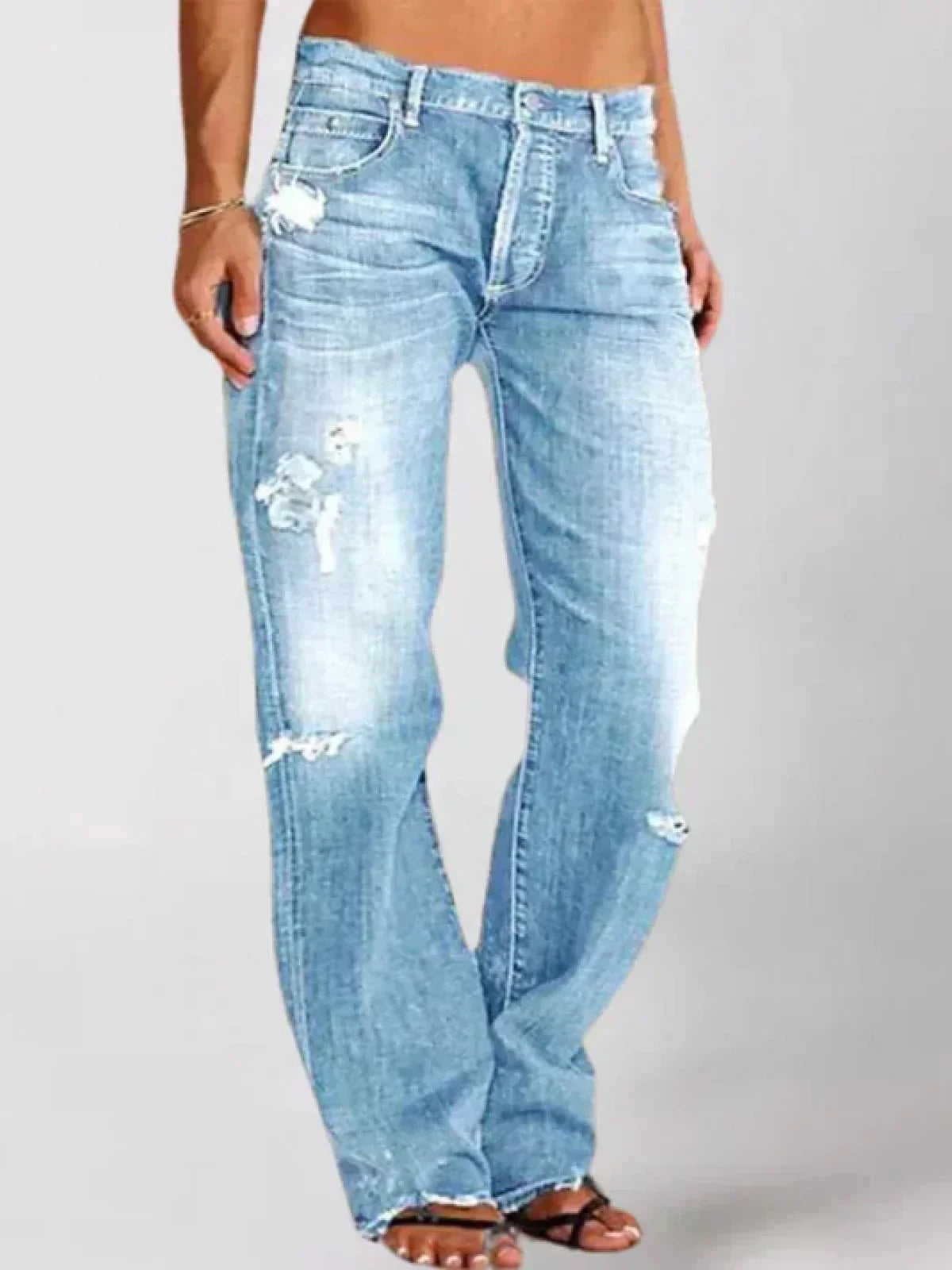 High-Waisted Straight-Leg Distressed Jeans