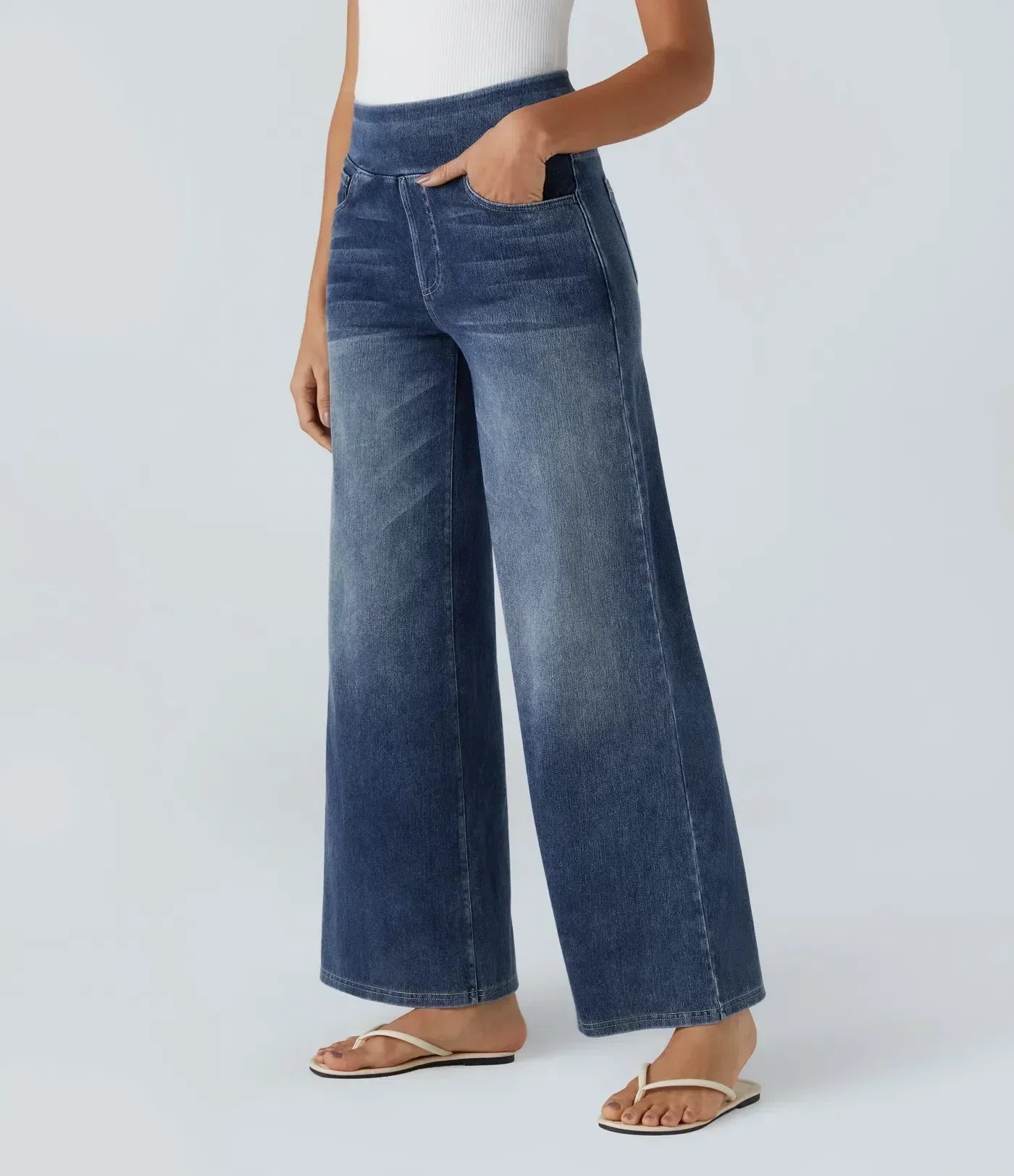 High-Waist Wide-Leg Stretch Denim Jeans for Women