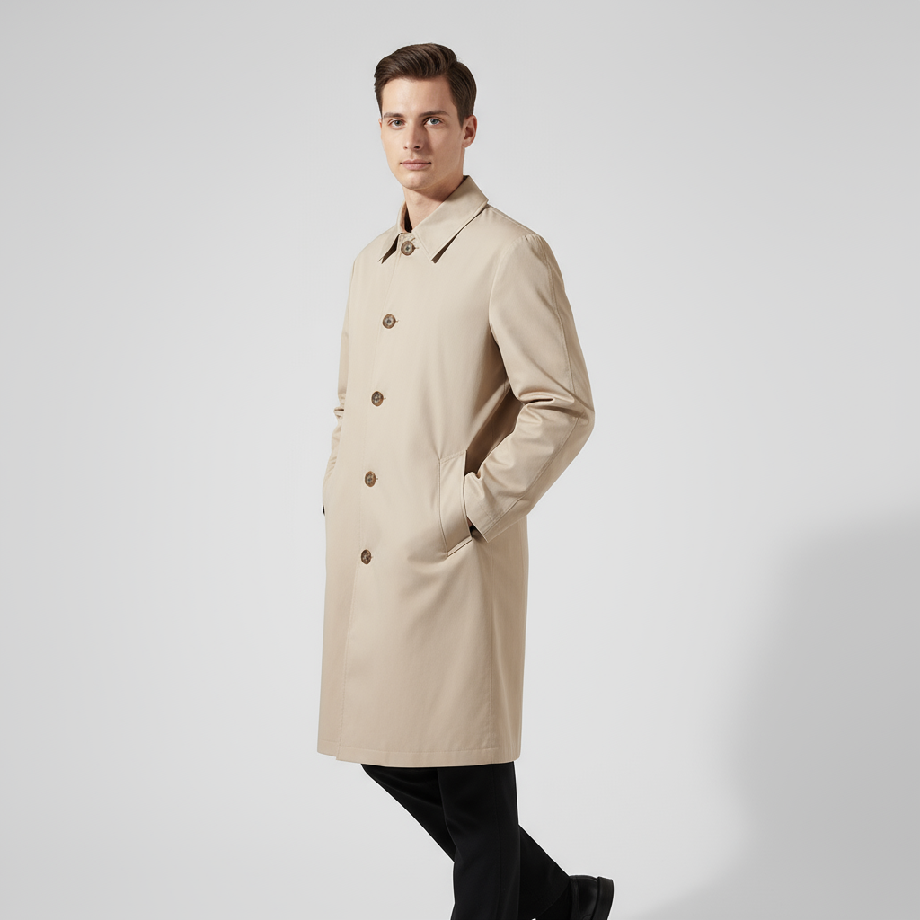 Men’s Classic Long Overcoat – Tailored, Elegant & Weather-Resistant