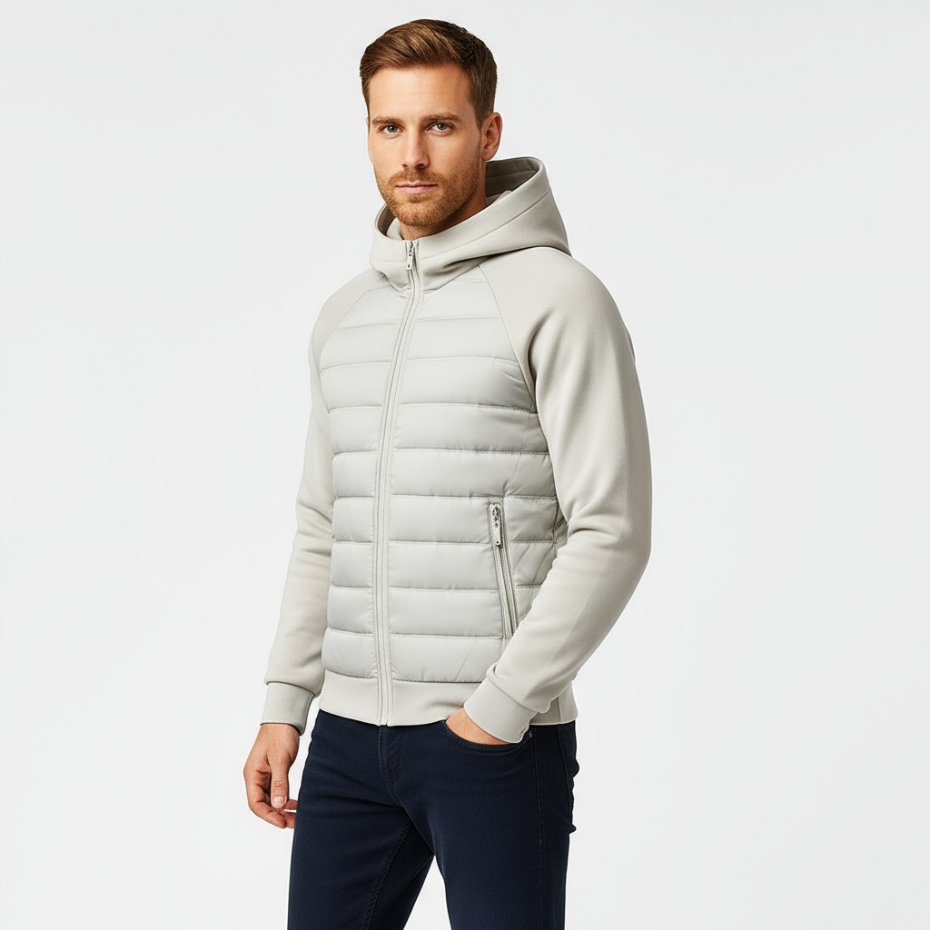 Men’s Hybrid Puffer Hoodie – Warm, Lightweight & Modern Everyday Wear