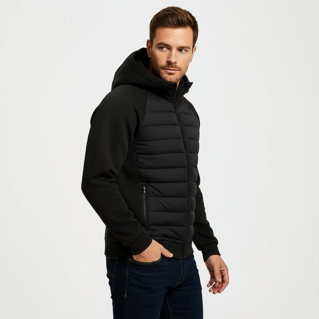 Men’s Hybrid Puffer Hoodie – Warm, Lightweight & Modern Everyday Wear