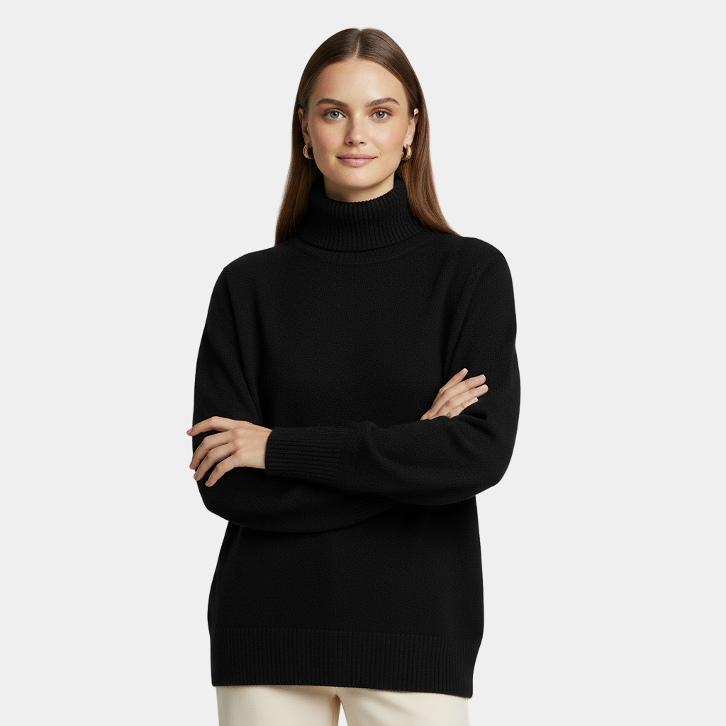 Classic Black Turtleneck Knit Sweater for Women