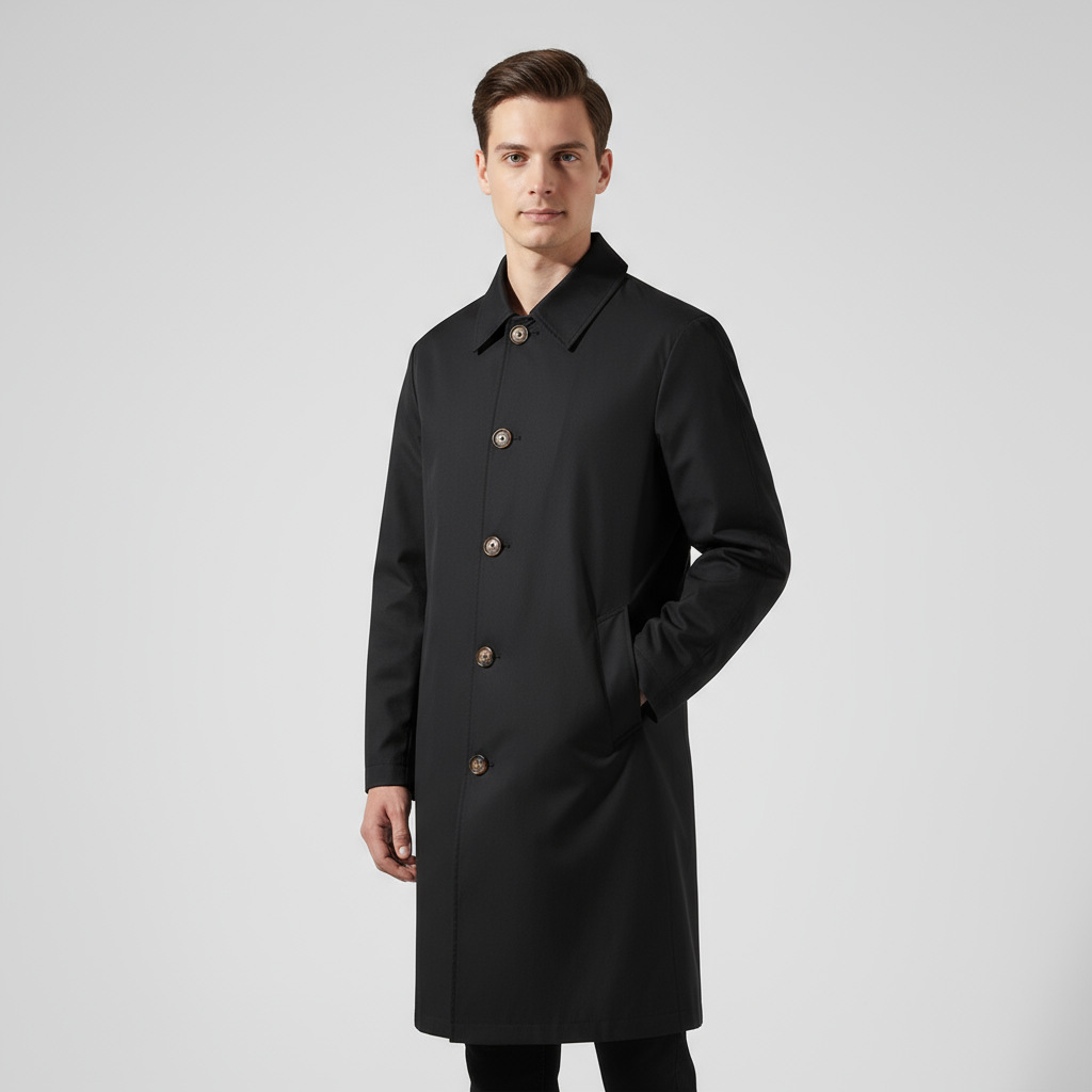 Men’s Classic Long Overcoat – Tailored, Elegant & Weather-Resistant