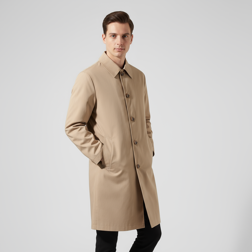 Men’s Classic Long Overcoat – Tailored, Elegant & Weather-Resistant