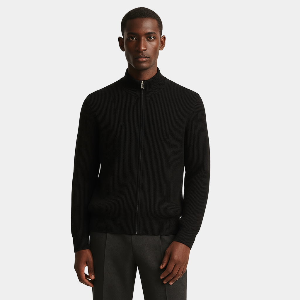 Men's Cashmere Ribbed Zip Cardigan