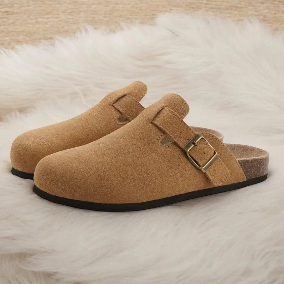 Premium Suede Comfort Clogs – Soft Slip-On Mule with Adjustable Buckle