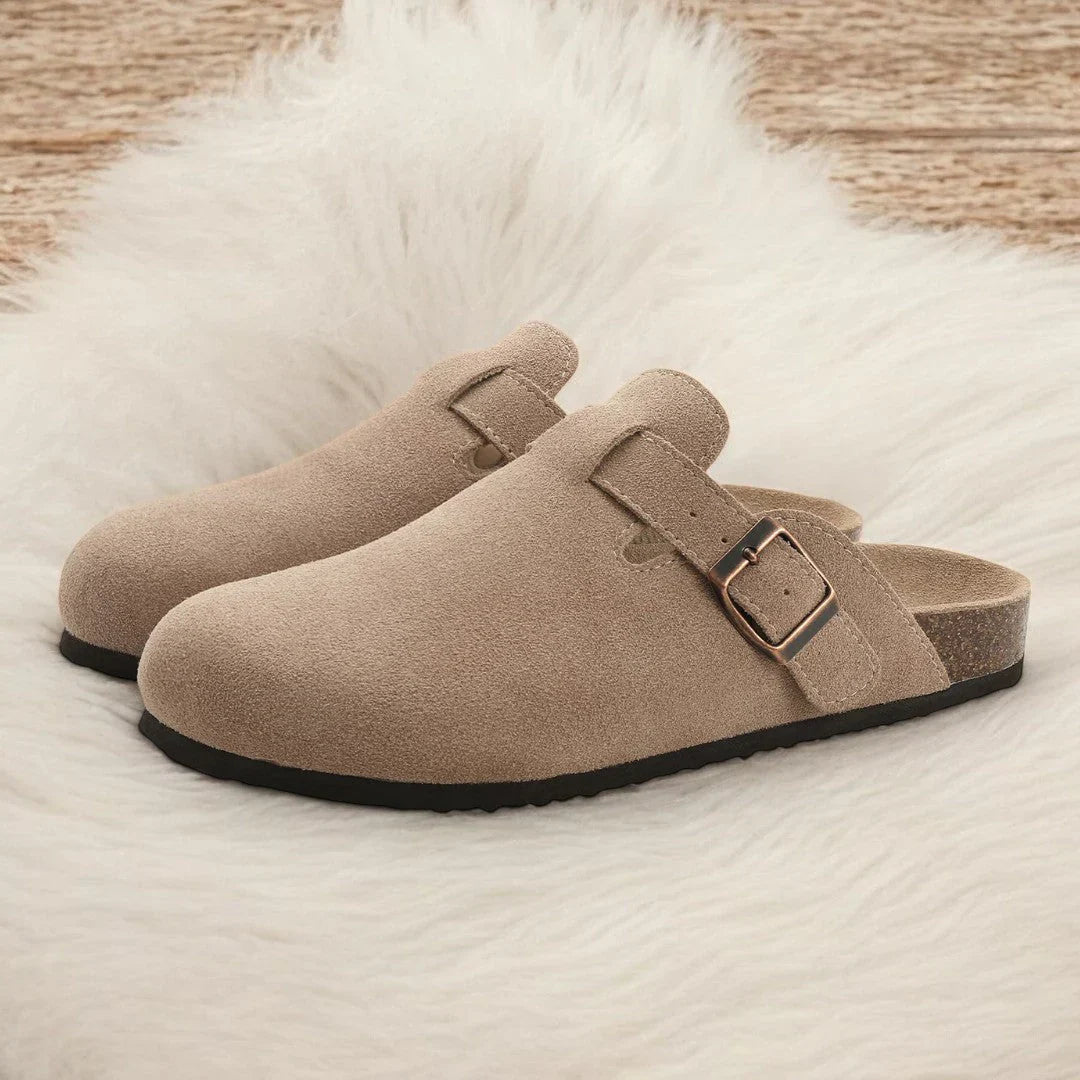 Premium Suede Comfort Clogs – Soft Slip-On Mule with Adjustable Buckle