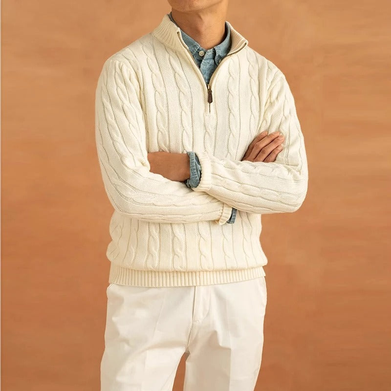 Men’s Cable Knit Half-Zip Sweater – Classic Warmth & Modern Style