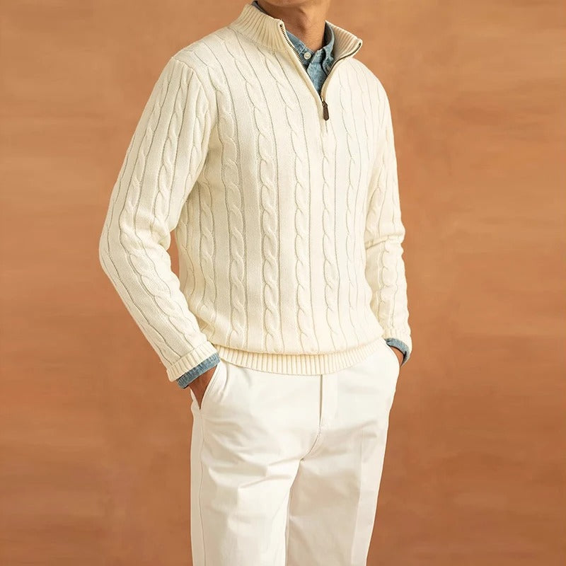 Men’s Cable Knit Half-Zip Sweater – Classic Warmth & Modern Style