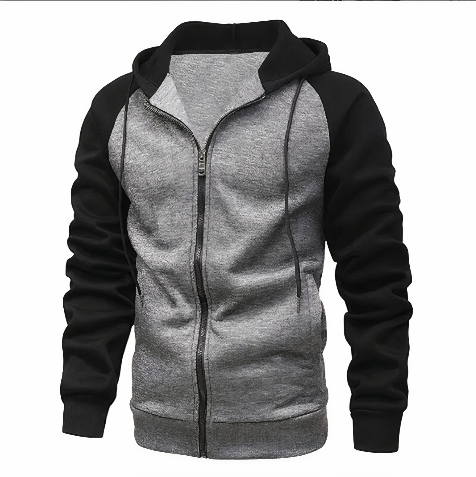 Men's Sporty Zip-Up Hoodie with Drawstring Hood and Raglan Sleeves
