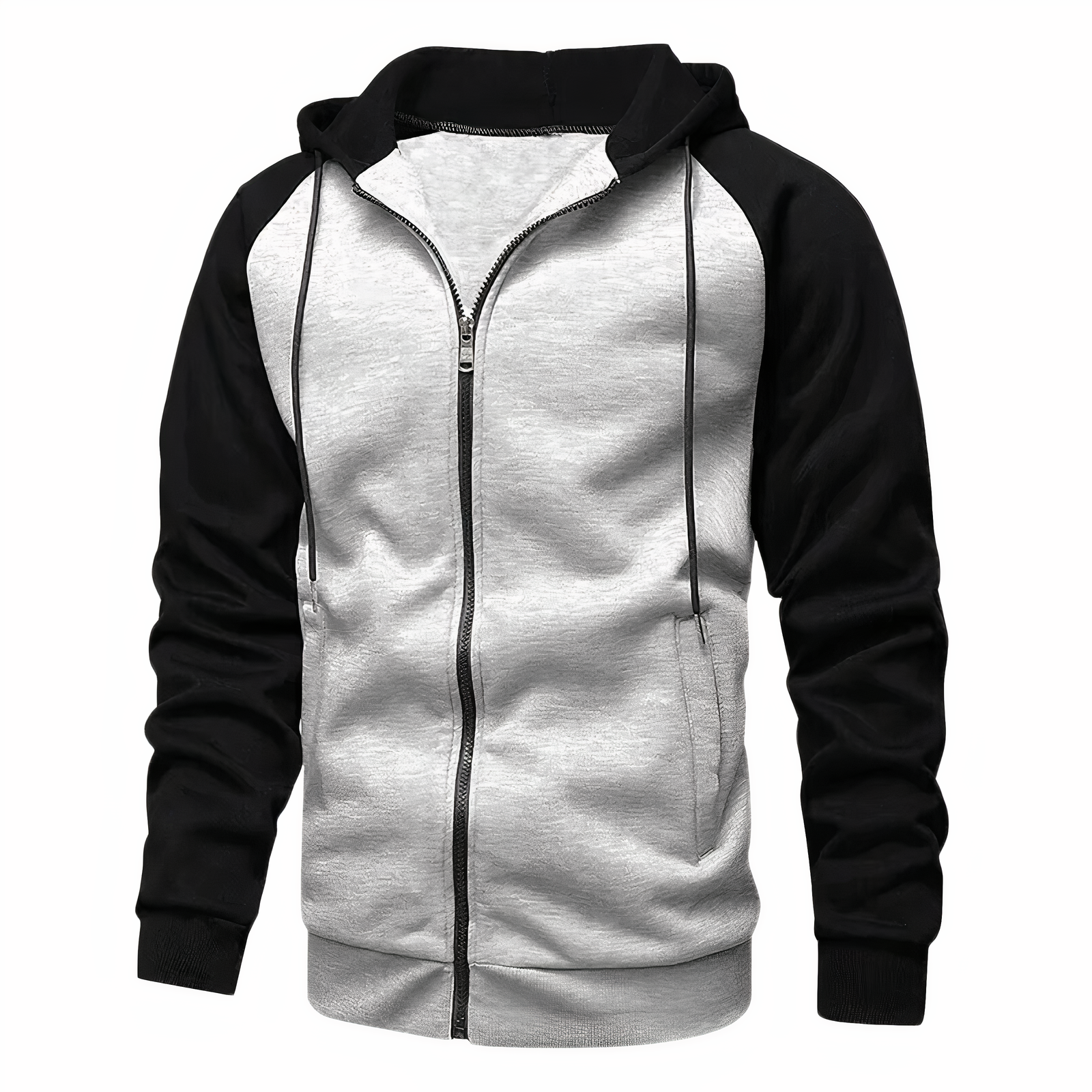 Men's Sporty Zip-Up Hoodie with Drawstring Hood and Raglan Sleeves