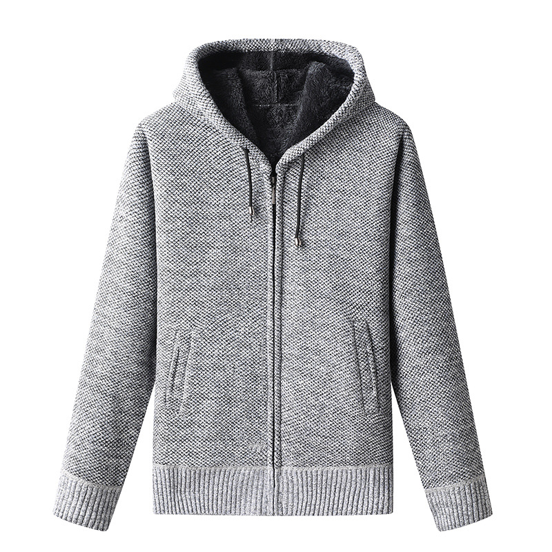 Men's Knitted Zip-Up Hoodie Cardigan with Soft Lining and Hood