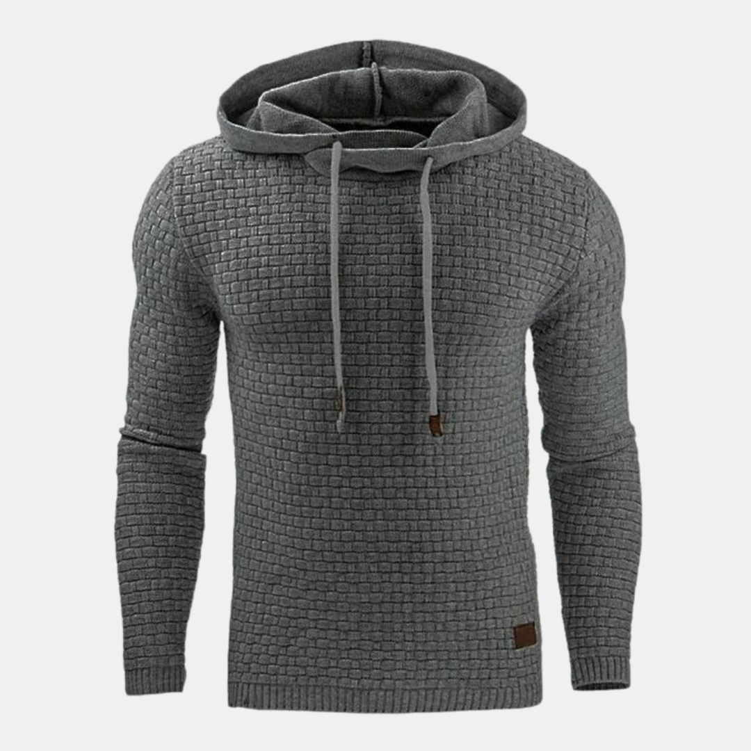 Men's Textured Pullover Hoodie with Drawstring and Slim Fit