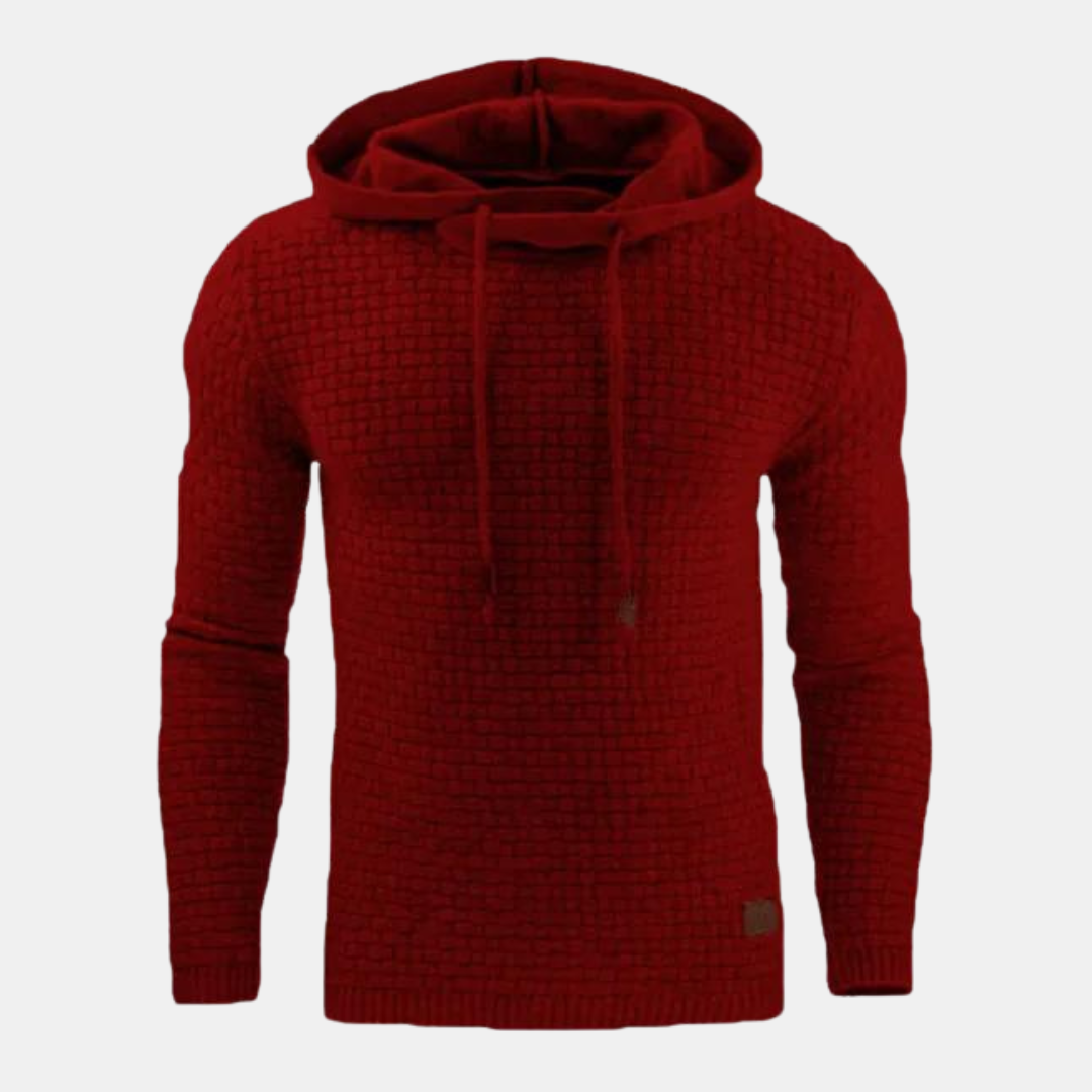 Men's Textured Pullover Hoodie with Drawstring and Slim Fit