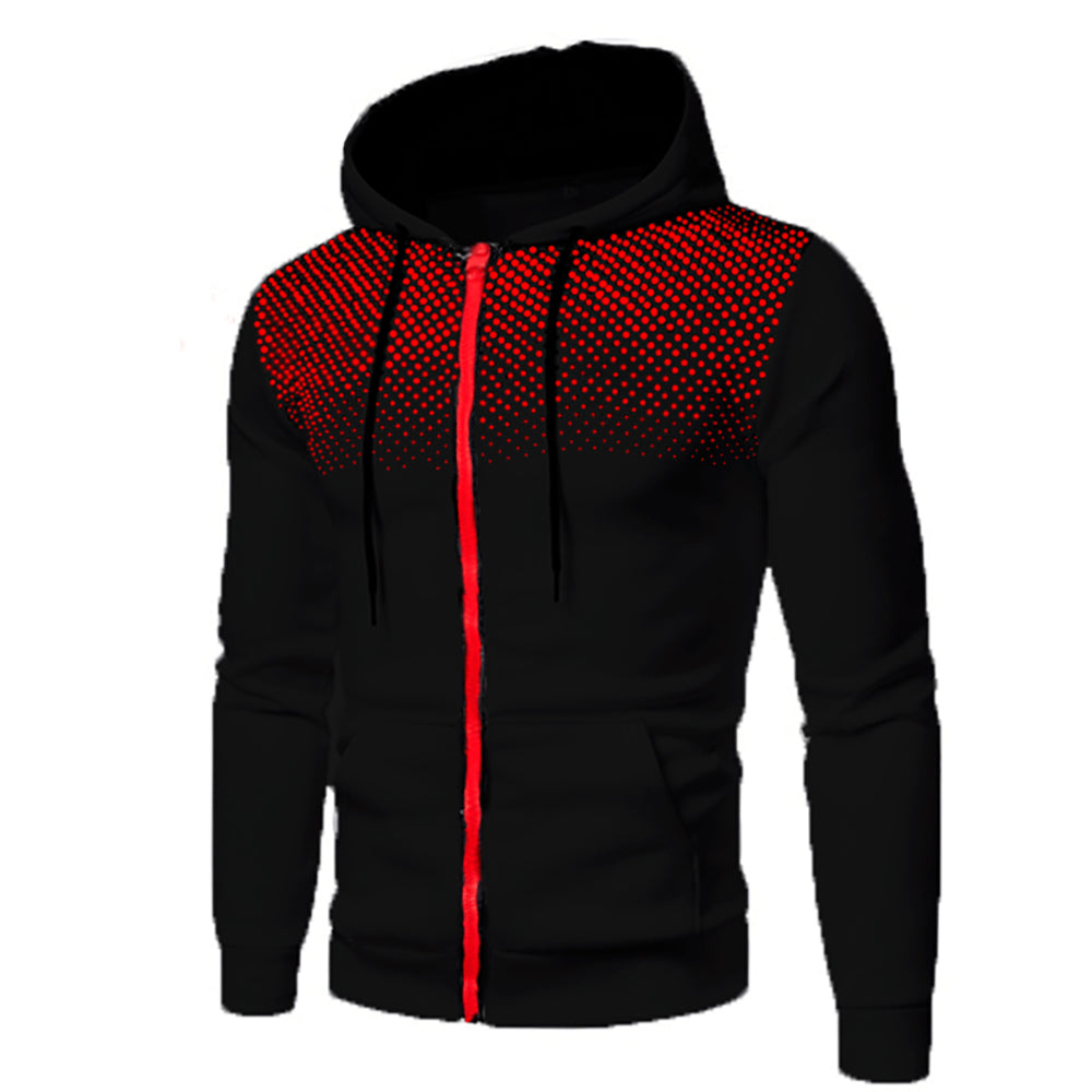 Men's Sporty Zip-Up Hoodie with Gradient Dot Print and Drawstring Hood