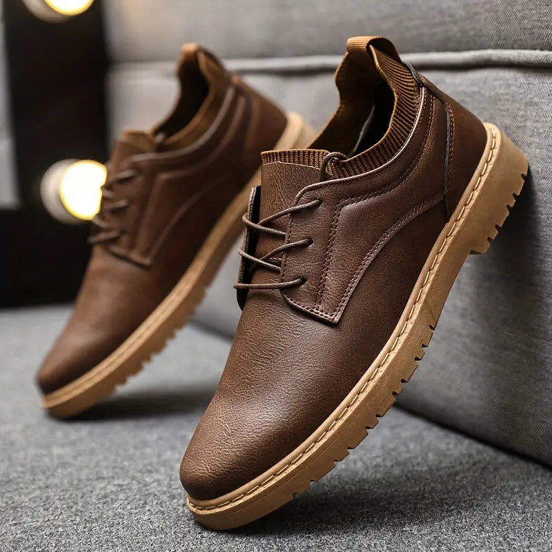 Men’s Classic Leather Lace-Up Shoes – Durable Comfort & Smart Casual Style