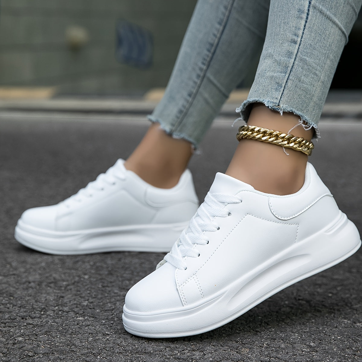 Women’s Classic White Sneakers – Black Heel Edition