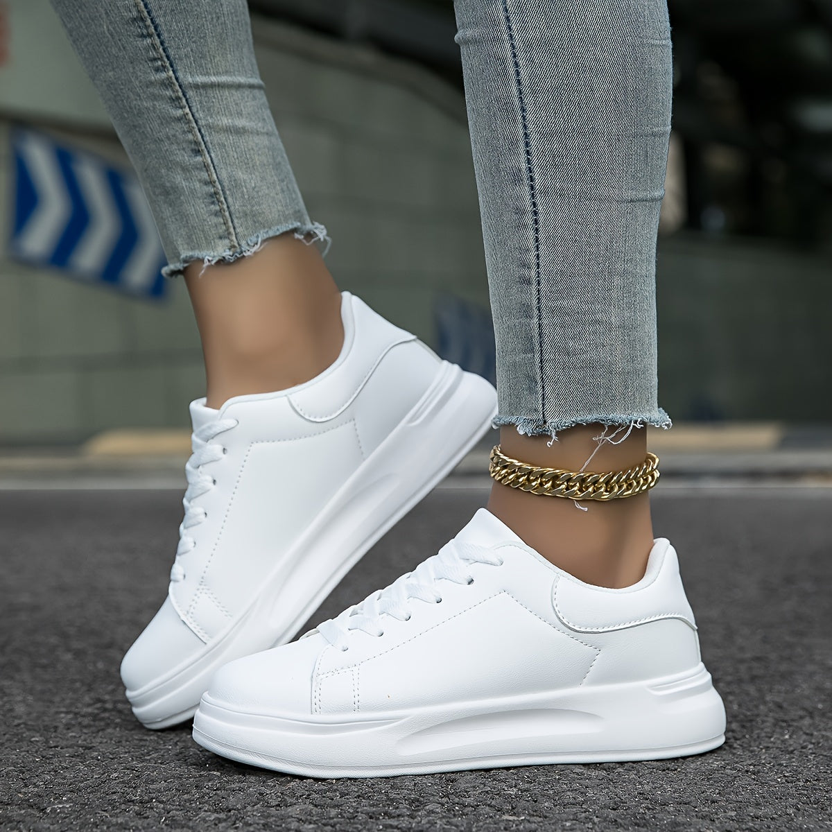 Women’s Classic White Sneakers – Black Heel Edition
