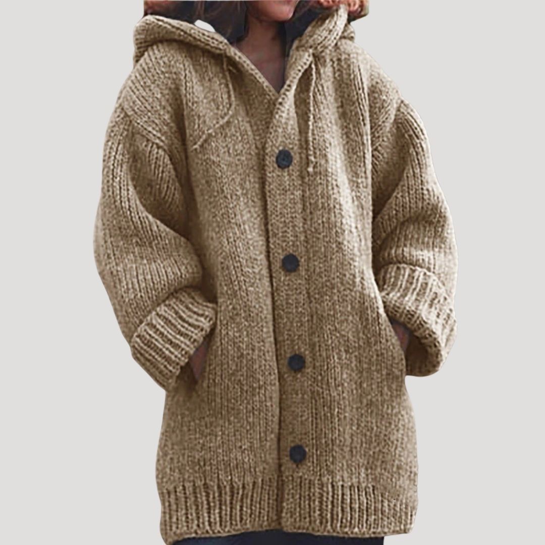 Women’s Oversized Knit Hooded Cardigan – Cozy Button-Up Edition