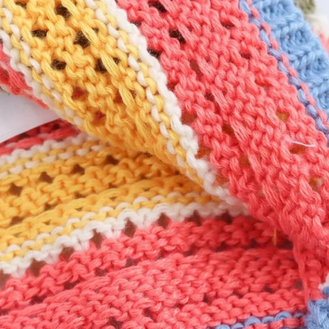 Striped crochet knit short-sleeve cardigan