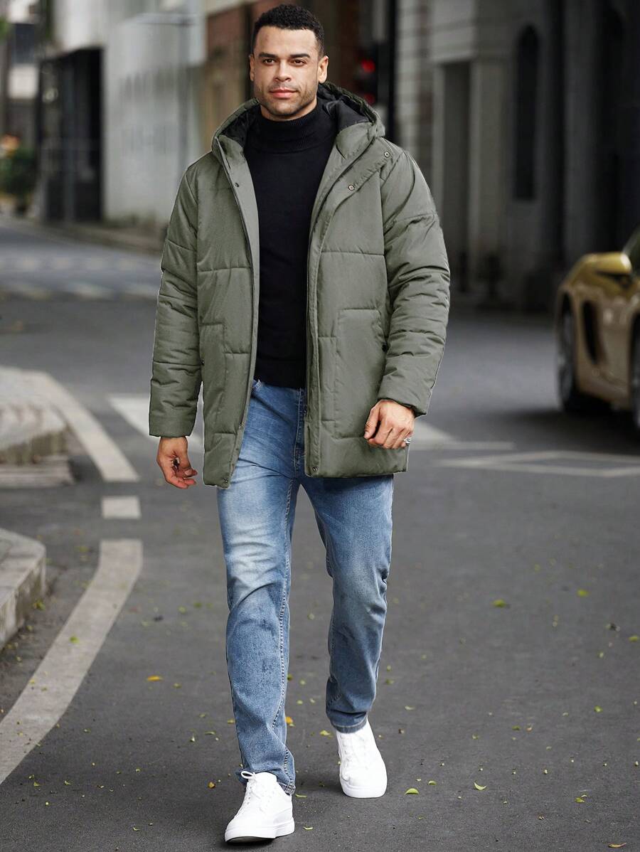 Men’s Heavy Puffer Parka – Thermal Winter Coat with Hood