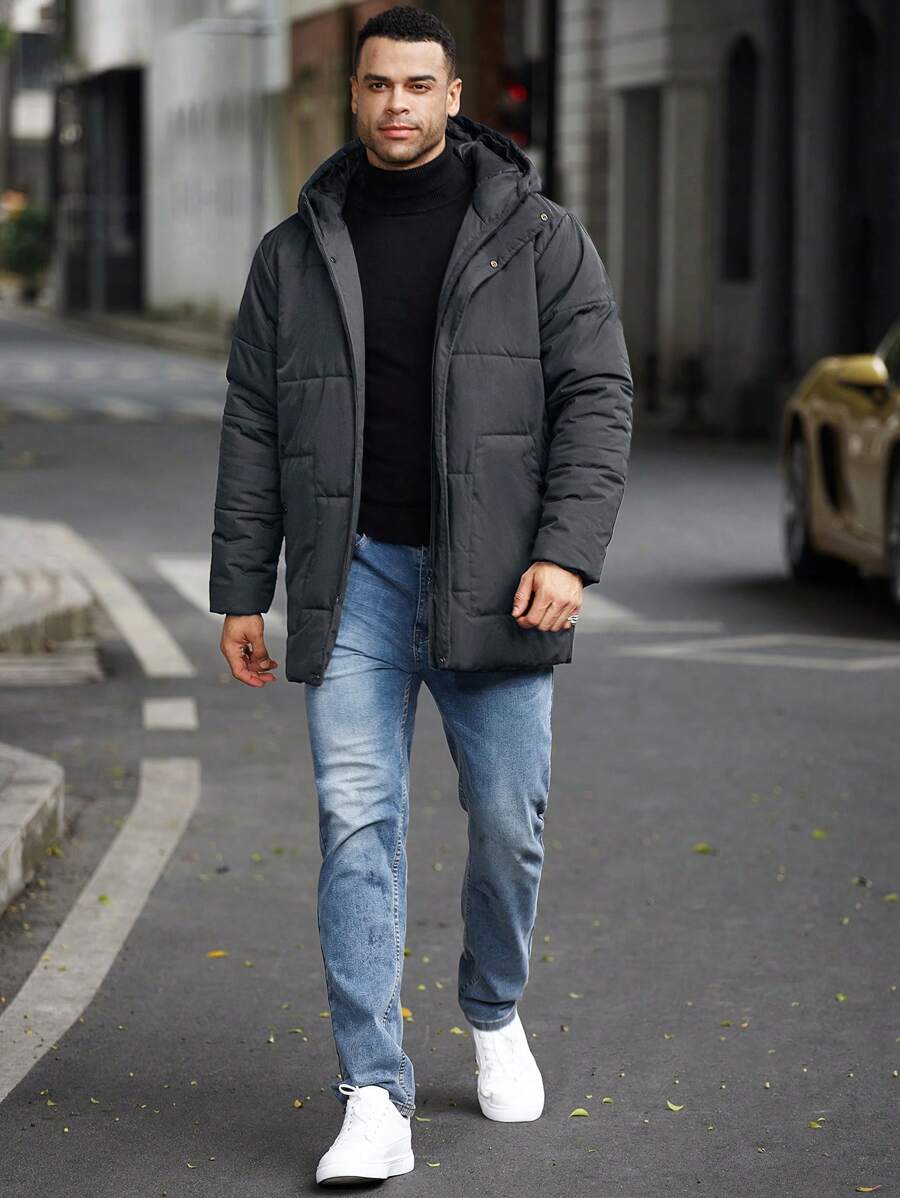 Men’s Heavy Puffer Parka – Thermal Winter Coat with Hood