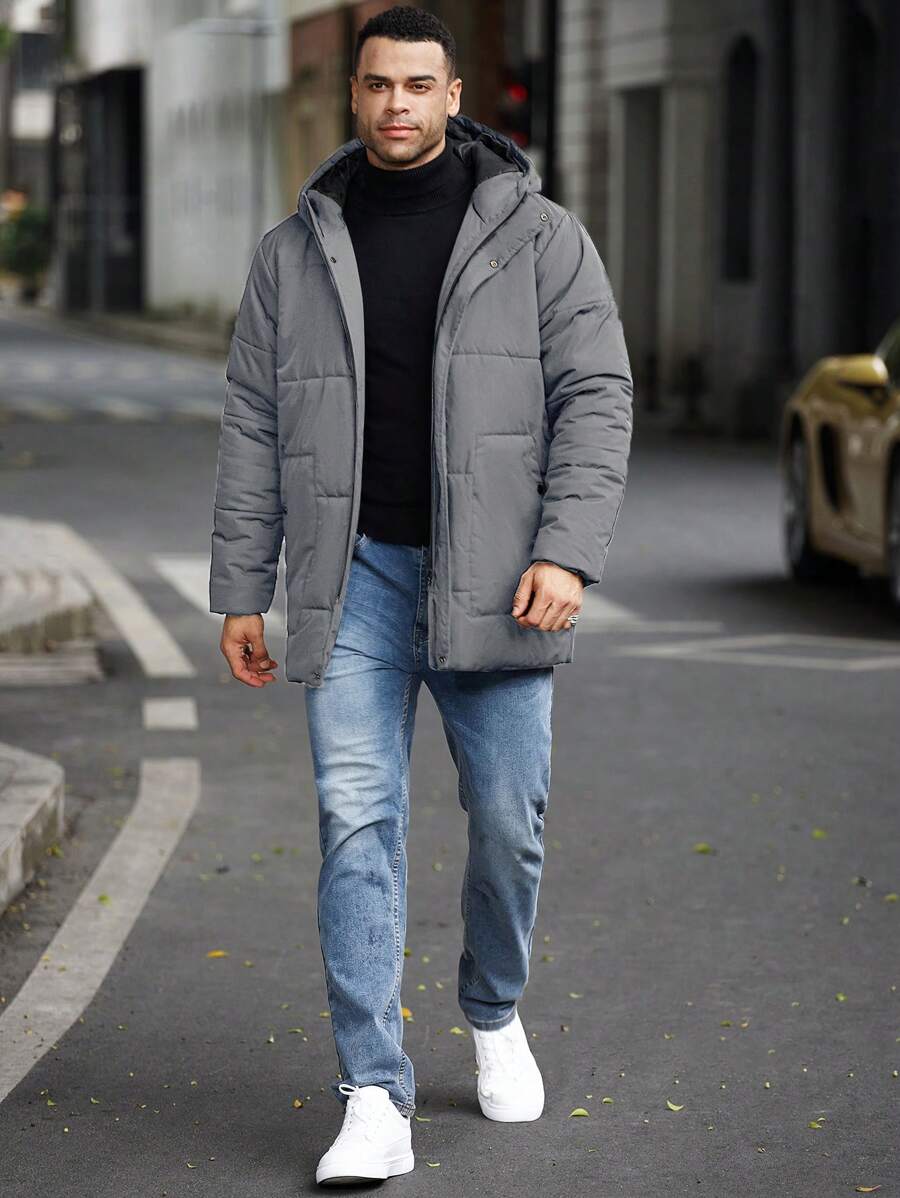 Men’s Heavy Puffer Parka – Thermal Winter Coat with Hood