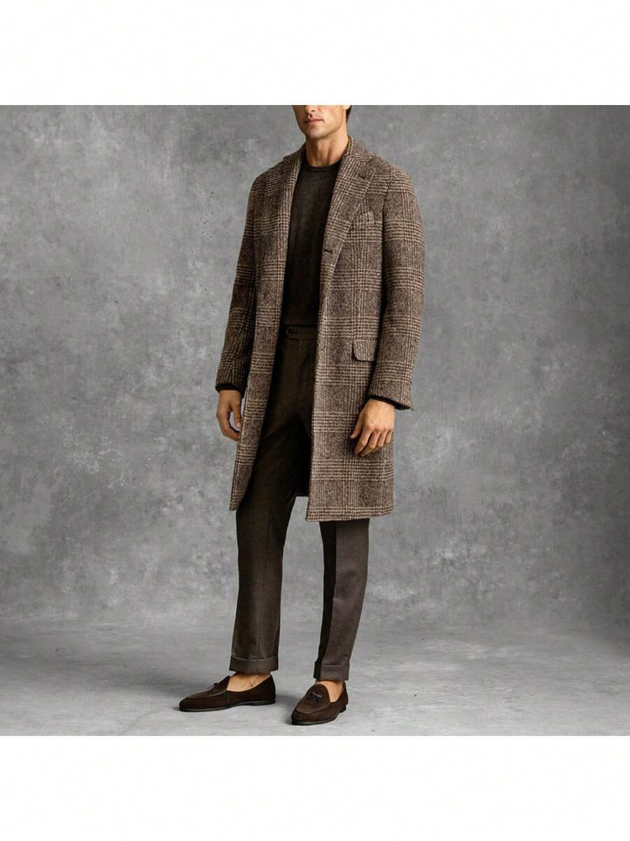 Premium Checked Wool Overcoat for Men – Classic Tailored Winter Coat