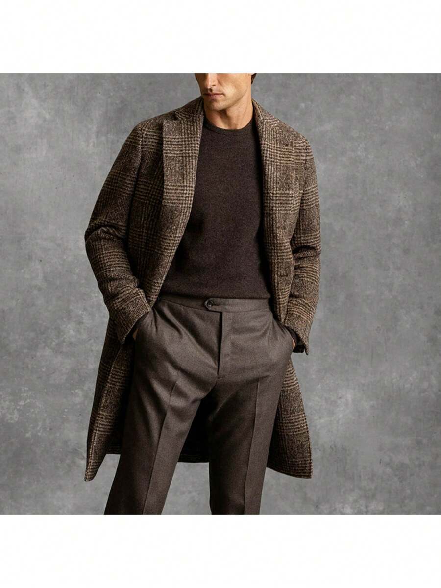 Premium Checked Wool Overcoat for Men – Classic Tailored Winter Coat