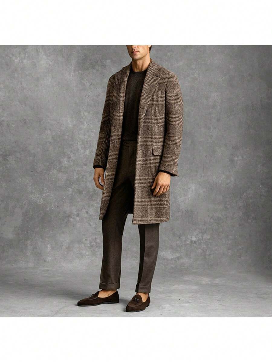 Premium Checked Wool Overcoat for Men – Classic Tailored Winter Coat