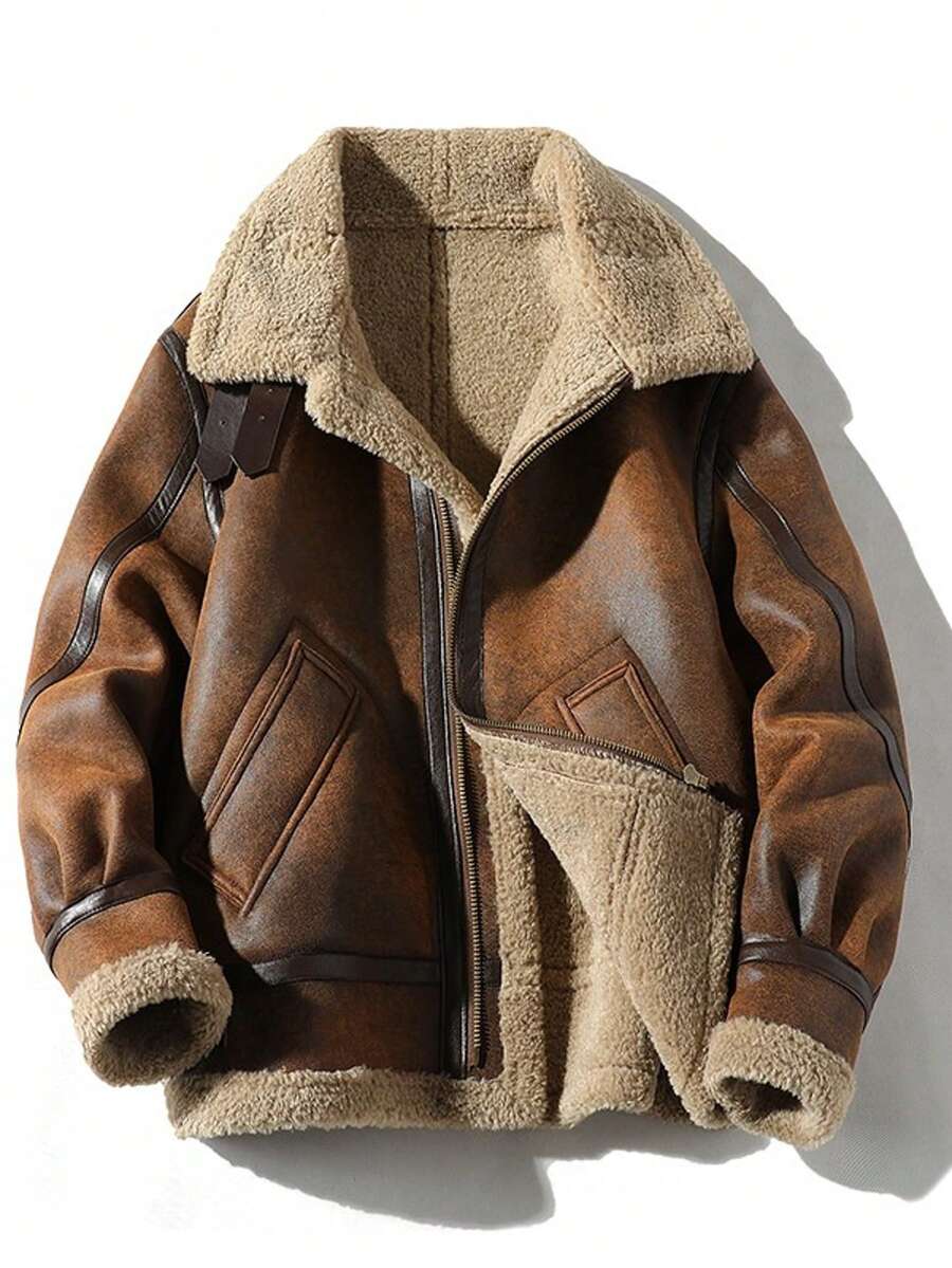 Aviator Shearling-Lined Leather Jacket – Vintage Winter Essential