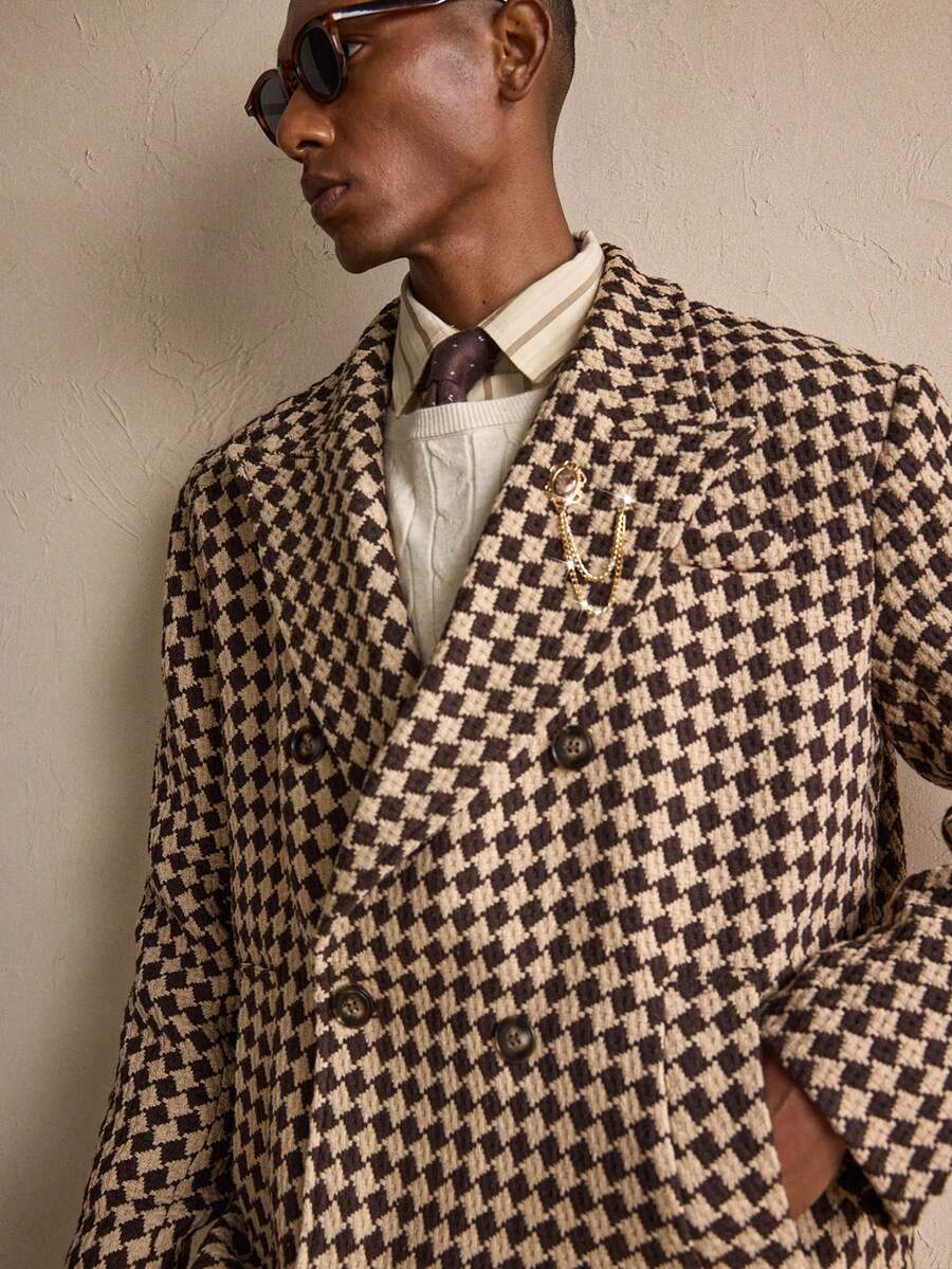 Men’s Vintage Checkered Wool Overcoat – Premium Long Winter Coat