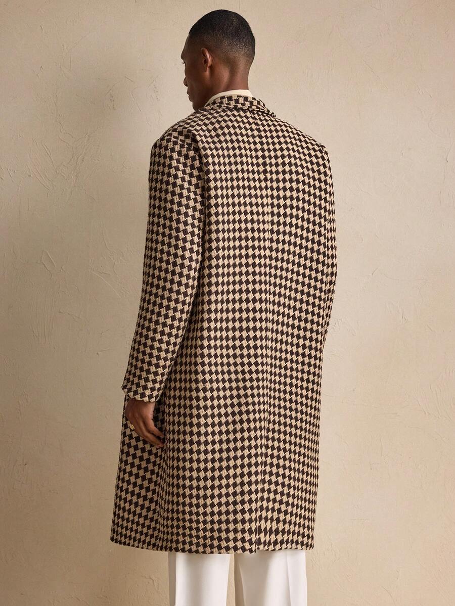 Men’s Vintage Checkered Wool Overcoat – Premium Long Winter Coat