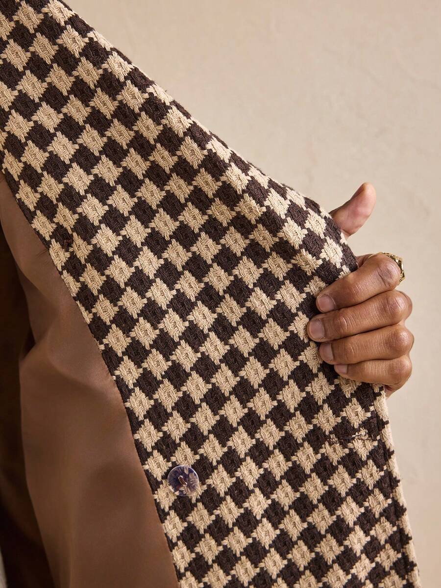 Men’s Vintage Checkered Wool Overcoat – Premium Long Winter Coat