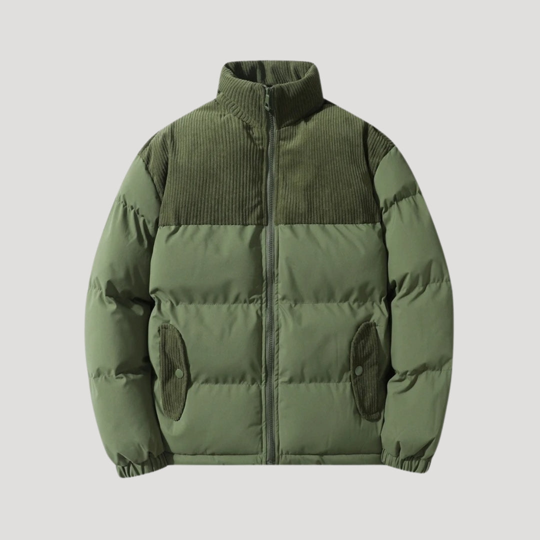 Corduroy Panel Puffer Jacket – Winter Comfort Edition